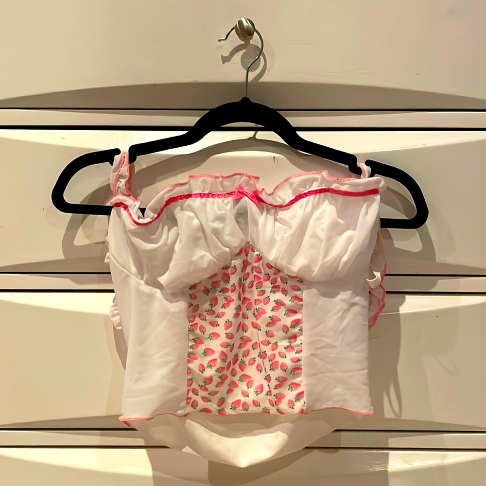 Strawberry Crop Top Lacy Women’s Mesh